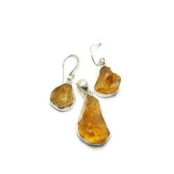 Srebrny komplet z naturalnymi cytrynami - druzy
